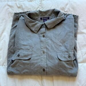 women's roaman's plus sz 26W faux suede button up shirt long sleeve satin lined